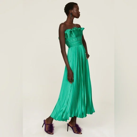 AMUR Giada Dress, Green Satin‎ Pleated, Size 2 - Picture 7 of 7